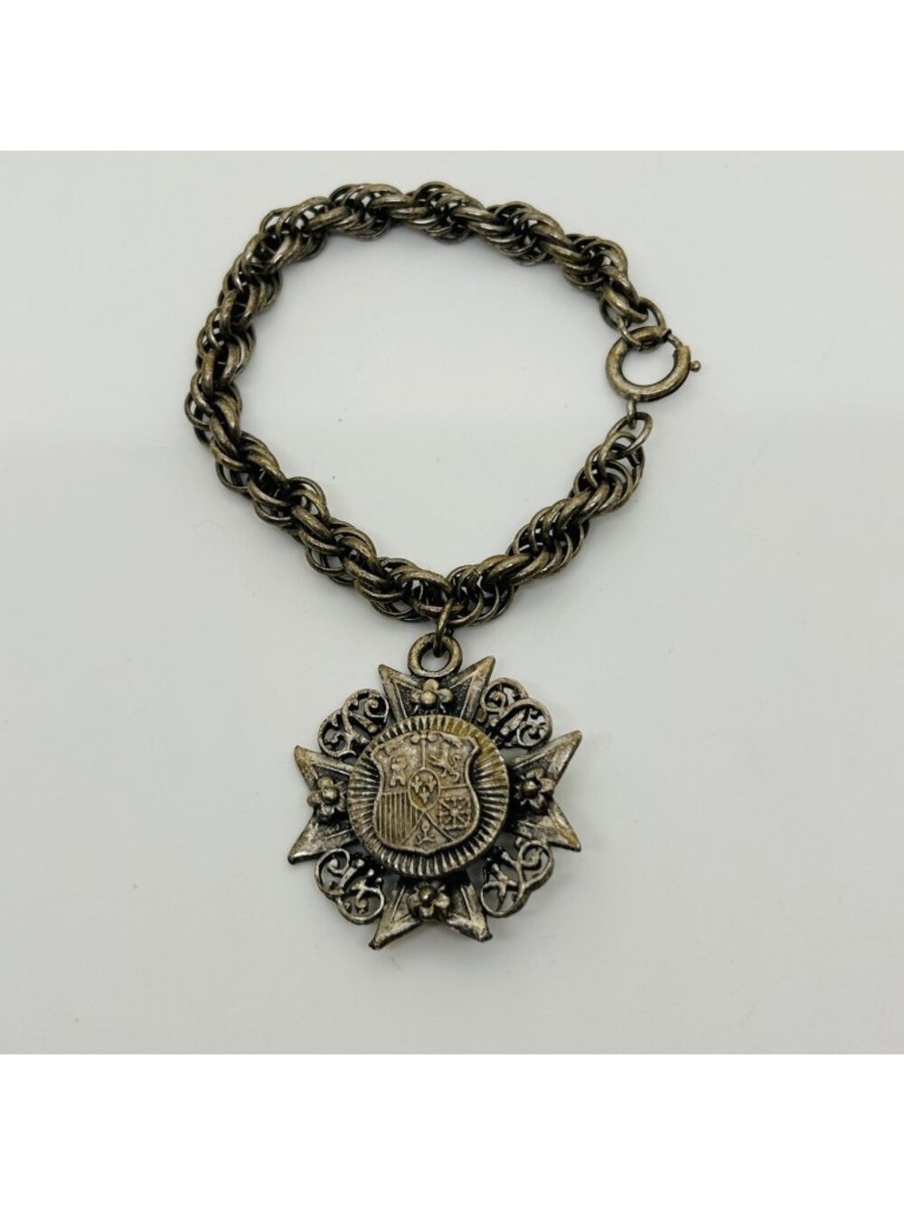 Heraldic Style Medallion Charm Bracelet Medieval Crest Replica Vintage